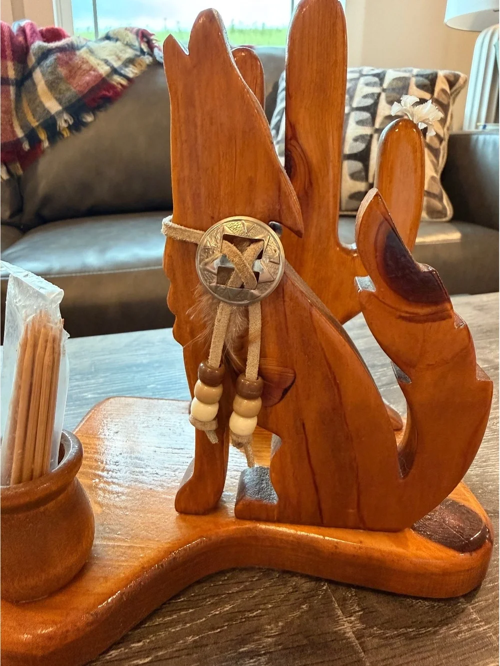 Terry Buckley Handcrafted Wood Coyote Napkin Toothpick Holder Tucson Arizona